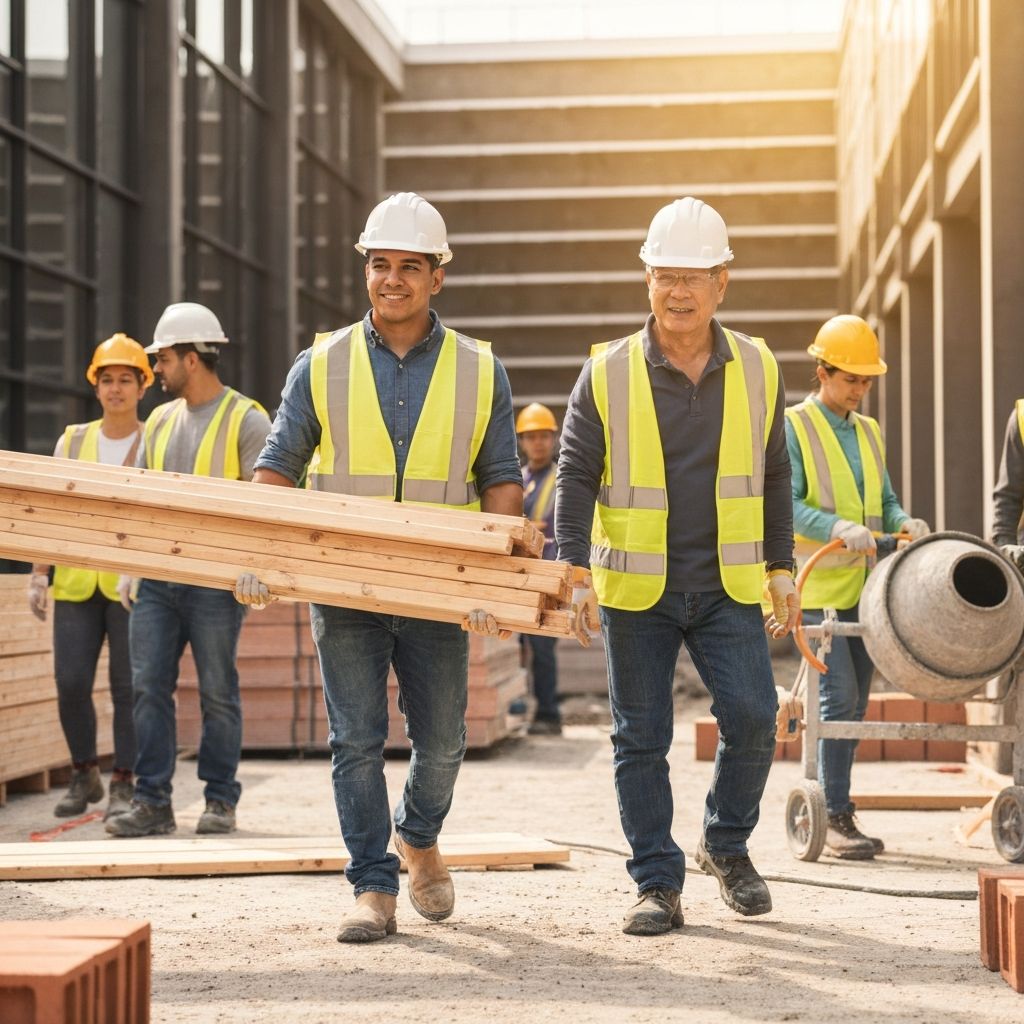 Equipe terceirizada WA Construção trabalhando em obra